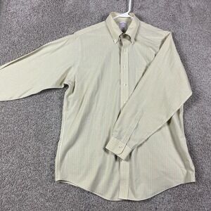 Brooks Brother Shirt Mens‎ 16.5-35 Yellow Check Button Down Long Sleeve Pocket